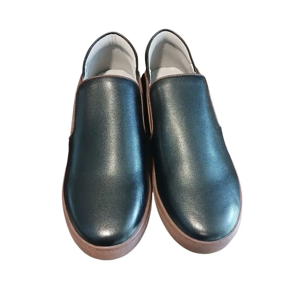 Ruby Label Size 6 Boys EU 38 Black Leather Brown Trim Loafer Slip-On Shoes Dress